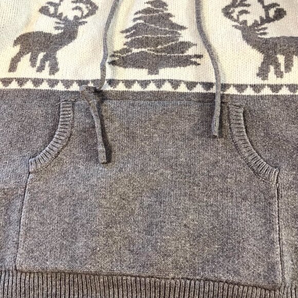 Men's Winter Hoodie sweater Medium Grey & White Pocket Deers and tree Christmas - Picture 4 of 10